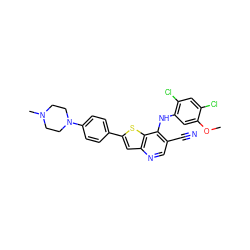 COc1cc(Nc2c(C#N)cnc3cc(-c4ccc(N5CCN(C)CC5)cc4)sc23)c(Cl)cc1Cl ZINC000028637670