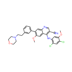 COc1cc(Nc2c(C#N)cnc3cc(-c4cccc(CCN5CCOCC5)c4)c(OC)cc23)c(Cl)cc1Cl ZINC000014945453