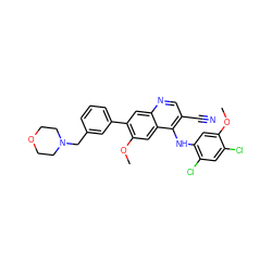 COc1cc(Nc2c(C#N)cnc3cc(-c4cccc(CN5CCOCC5)c4)c(OC)cc23)c(Cl)cc1Cl ZINC000014945450