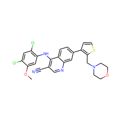 COc1cc(Nc2c(C#N)cnc3cc(-c4ccsc4CN4CCOCC4)ccc23)c(Cl)cc1Cl ZINC000014945316