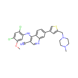 COc1cc(Nc2c(C#N)cnc3cc(-c4csc(CN5CCN(C)CC5)c4)ccc23)c(Cl)cc1Cl ZINC000023357862