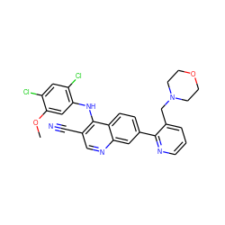 COc1cc(Nc2c(C#N)cnc3cc(-c4ncccc4CN4CCOCC4)ccc23)c(Cl)cc1Cl ZINC000045259556