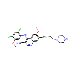 COc1cc(Nc2c(C#N)cnc3cc(C#CCCN4CCNCC4)c(OC)cc23)c(Cl)cc1Cl ZINC000028888048