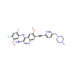 COc1cc(Nc2c(C#N)cnc3cc(C#Cc4ccc(CN5CCN(C)CC5)cn4)c(OC)cc23)c(Cl)cc1Cl ZINC000037858222