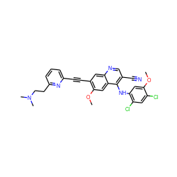 COc1cc(Nc2c(C#N)cnc3cc(C#Cc4cccc(CCN(C)C)n4)c(OC)cc23)c(Cl)cc1Cl ZINC000037858225