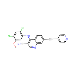 COc1cc(Nc2c(C#N)cnc3cc(C#Cc4ccncc4)ccc23)c(Cl)cc1Cl ZINC000014945507