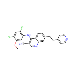 COc1cc(Nc2c(C#N)cnc3cc(CCc4ccncc4)ccc23)c(Cl)cc1Cl ZINC000014945508