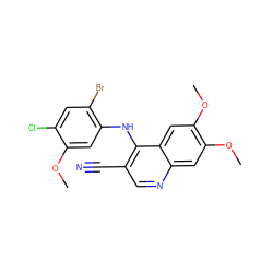 COc1cc(Nc2c(C#N)cnc3cc(OC)c(OC)cc23)c(Br)cc1Cl ZINC000013470102