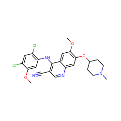 COc1cc(Nc2c(C#N)cnc3cc(OC4CCN(C)CC4)c(OC)cc23)c(Cl)cc1Cl ZINC000013559845