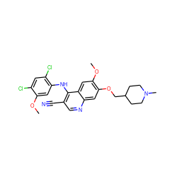 COc1cc(Nc2c(C#N)cnc3cc(OCC4CCN(C)CC4)c(OC)cc23)c(Cl)cc1Cl ZINC000003819451