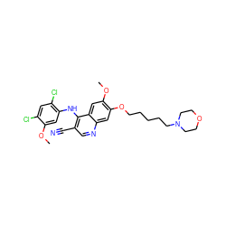 COc1cc(Nc2c(C#N)cnc3cc(OCCCCCN4CCOCC4)c(OC)cc23)c(Cl)cc1Cl ZINC000014944633