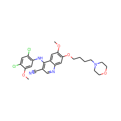 COc1cc(Nc2c(C#N)cnc3cc(OCCCCN4CCOCC4)c(OC)cc23)c(Cl)cc1Cl ZINC000014944631