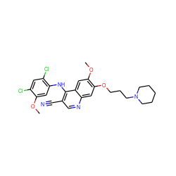 COc1cc(Nc2c(C#N)cnc3cc(OCCCN4CCCCC4)c(OC)cc23)c(Cl)cc1Cl ZINC000013470119