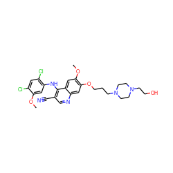 COc1cc(Nc2c(C#N)cnc3cc(OCCCN4CCN(CCO)CC4)c(OC)cc23)c(Cl)cc1Cl ZINC000023357815