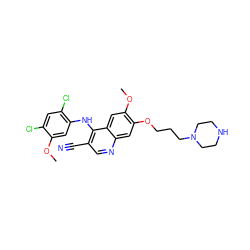 COc1cc(Nc2c(C#N)cnc3cc(OCCCN4CCNCC4)c(OC)cc23)c(Cl)cc1Cl ZINC000022925130