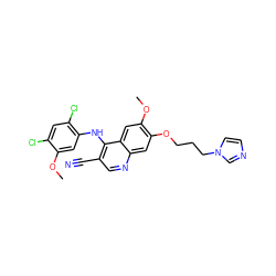 COc1cc(Nc2c(C#N)cnc3cc(OCCCn4ccnc4)c(OC)cc23)c(Cl)cc1Cl ZINC000013470122