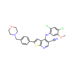 COc1cc(Nc2c(C#N)cnc3sc(-c4ccc(CN5CCOCC5)cc4)cc23)c(Cl)cc1Cl ZINC000014945426