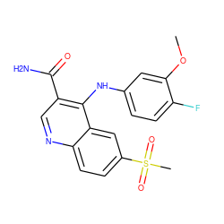 COc1cc(Nc2c(C(N)=O)cnc3ccc(S(C)(=O)=O)cc23)ccc1F ZINC000040862208