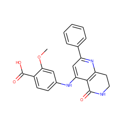 COc1cc(Nc2cc(-c3ccccc3)nc3c2C(=O)NCC3)ccc1C(=O)O ZINC000116991520