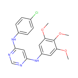 COc1cc(Nc2cc(Nc3ccc(Cl)cc3)ncn2)cc(OC)c1OC ZINC000243446034