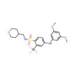 COc1cc(Nc2ccc(S(=O)(=O)NCC3CCOCC3)c(C(F)(F)F)c2)cc(OC)c1 ZINC000139892242