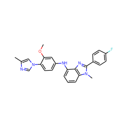 COc1cc(Nc2cccc3c2nc(-c2ccc(F)cc2)n3C)ccc1-n1cnc(C)c1 ZINC000095576050