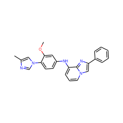 COc1cc(Nc2cccn3cc(-c4ccccc4)nc23)ccc1-n1cnc(C)c1 ZINC000095575688