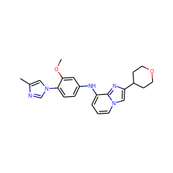 COc1cc(Nc2cccn3cc(C4CCOCC4)nc23)ccc1-n1cnc(C)c1 ZINC000068243963