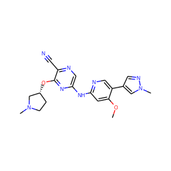 COc1cc(Nc2cnc(C#N)c(O[C@@H]3CCN(C)C3)n2)ncc1-c1cnn(C)c1 ZINC000095559342