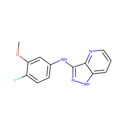 COc1cc(Nc2n[nH]c3cccnc23)ccc1F ZINC000118720191