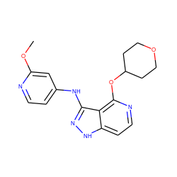 COc1cc(Nc2n[nH]c3ccnc(OC4CCOCC4)c23)ccn1 ZINC000114772235