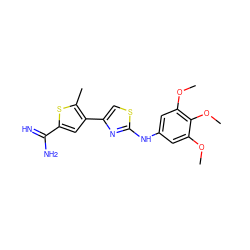 COc1cc(Nc2nc(-c3cc(C(=N)N)sc3C)cs2)cc(OC)c1OC ZINC000028000083