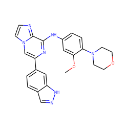 COc1cc(Nc2nc(-c3ccc4cn[nH]c4c3)cn3ccnc23)ccc1N1CCOCC1 ZINC000146808144