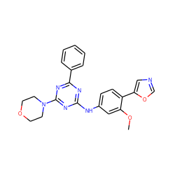 COc1cc(Nc2nc(-c3ccccc3)nc(N3CCOCC3)n2)ccc1-c1cnco1 ZINC000012354291