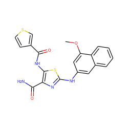 COc1cc(Nc2nc(C(N)=O)c(NC(=O)c3ccsc3)s2)cc2ccccc12 ZINC000473165230