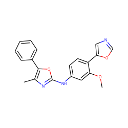 COc1cc(Nc2nc(C)c(-c3ccccc3)o2)ccc1-c1cnco1 ZINC000003594932