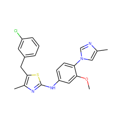 COc1cc(Nc2nc(C)c(Cc3cccc(Cl)c3)s2)ccc1-n1cnc(C)c1 ZINC000068249157