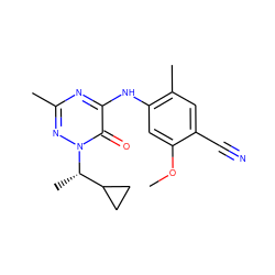 COc1cc(Nc2nc(C)nn([C@@H](C)C3CC3)c2=O)c(C)cc1C#N ZINC000049037312