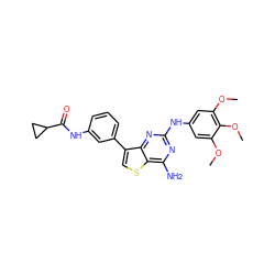 COc1cc(Nc2nc(N)c3scc(-c4cccc(NC(=O)C5CC5)c4)c3n2)cc(OC)c1OC ZINC000068267241