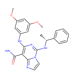 COc1cc(Nc2nc(N[C@H](C)c3ccccc3)n3ccnc3c2C(N)=O)cc(OC)c1 ZINC000040934168