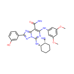 COc1cc(Nc2nc(N[C@H]3CCCC[C@H]3N)n3nc(-c4cccc(O)c4)nc3c2C(N)=O)cc(OC)c1 ZINC000003987625