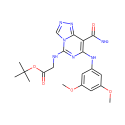 COc1cc(Nc2nc(NCC(=O)OC(C)(C)C)n3cnnc3c2C(N)=O)cc(OC)c1 ZINC000040918447