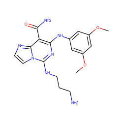 COc1cc(Nc2nc(NCCCN)n3ccnc3c2C(N)=O)cc(OC)c1 ZINC000040410440