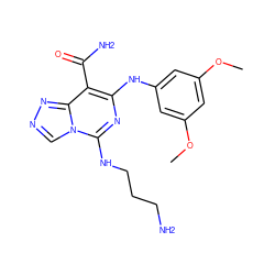 COc1cc(Nc2nc(NCCCN)n3cnnc3c2C(N)=O)cc(OC)c1 ZINC000040916708