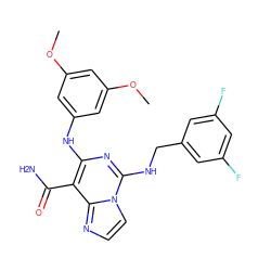 COc1cc(Nc2nc(NCc3cc(F)cc(F)c3)n3ccnc3c2C(N)=O)cc(OC)c1 ZINC000040874282