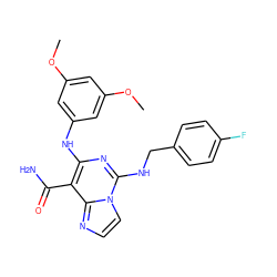 COc1cc(Nc2nc(NCc3ccc(F)cc3)n3ccnc3c2C(N)=O)cc(OC)c1 ZINC000040393533