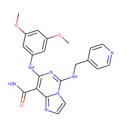 COc1cc(Nc2nc(NCc3ccncc3)n3ccnc3c2C(N)=O)cc(OC)c1 ZINC000040894736