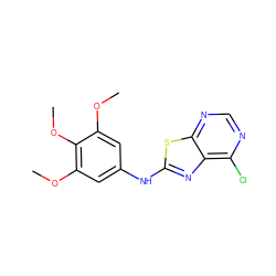 COc1cc(Nc2nc3c(Cl)ncnc3s2)cc(OC)c1OC ZINC000653835455