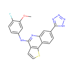 COc1cc(Nc2nc3cc(-c4nnn[nH]4)ccc3c3sccc23)ccc1F ZINC000167710893