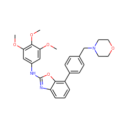 COc1cc(Nc2nc3cccc(-c4ccc(CN5CCOCC5)cc4)c3o2)cc(OC)c1OC ZINC000049037543